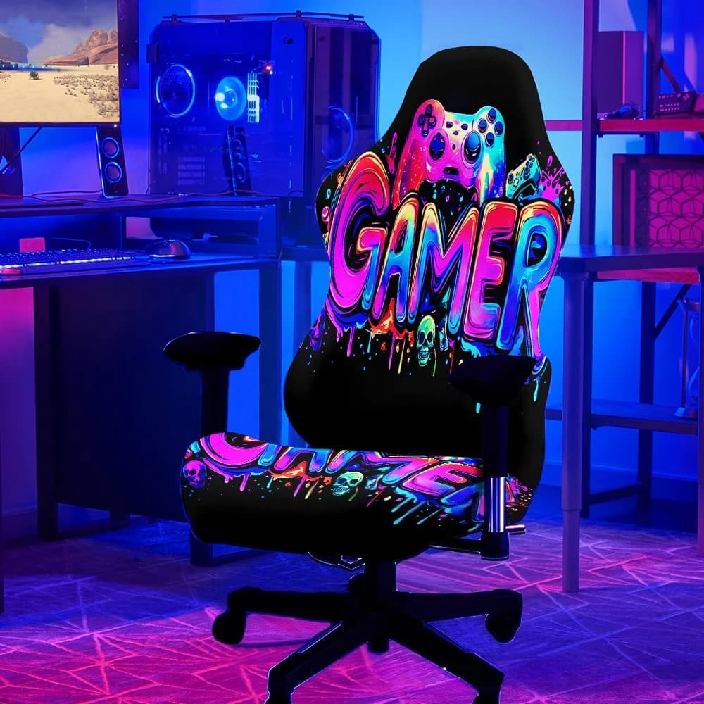 1 Set Coprisedia da gioco incandescente Coprisedia da gioco al neon reattivo UV Coprisedile per computer da ufficio elastico per sala sportiva universale