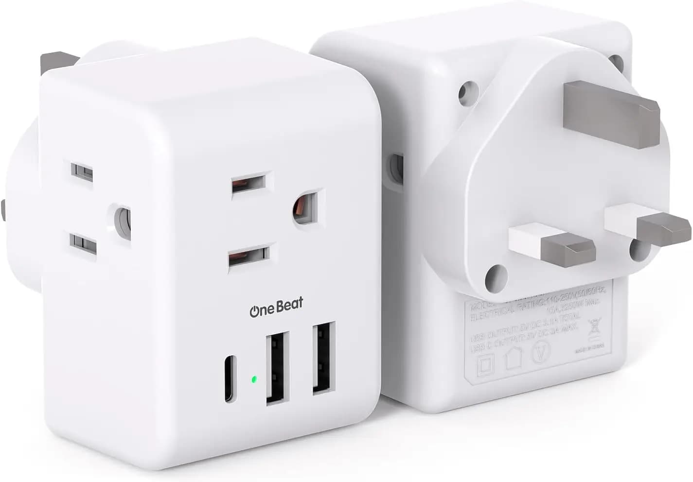 Adattatore da Viaggio Tipo G 6-in-1, 3 Prese Elettriche e 3 Porte USB per Regno Unito, Irlanda, Dubai, Hong Kong
