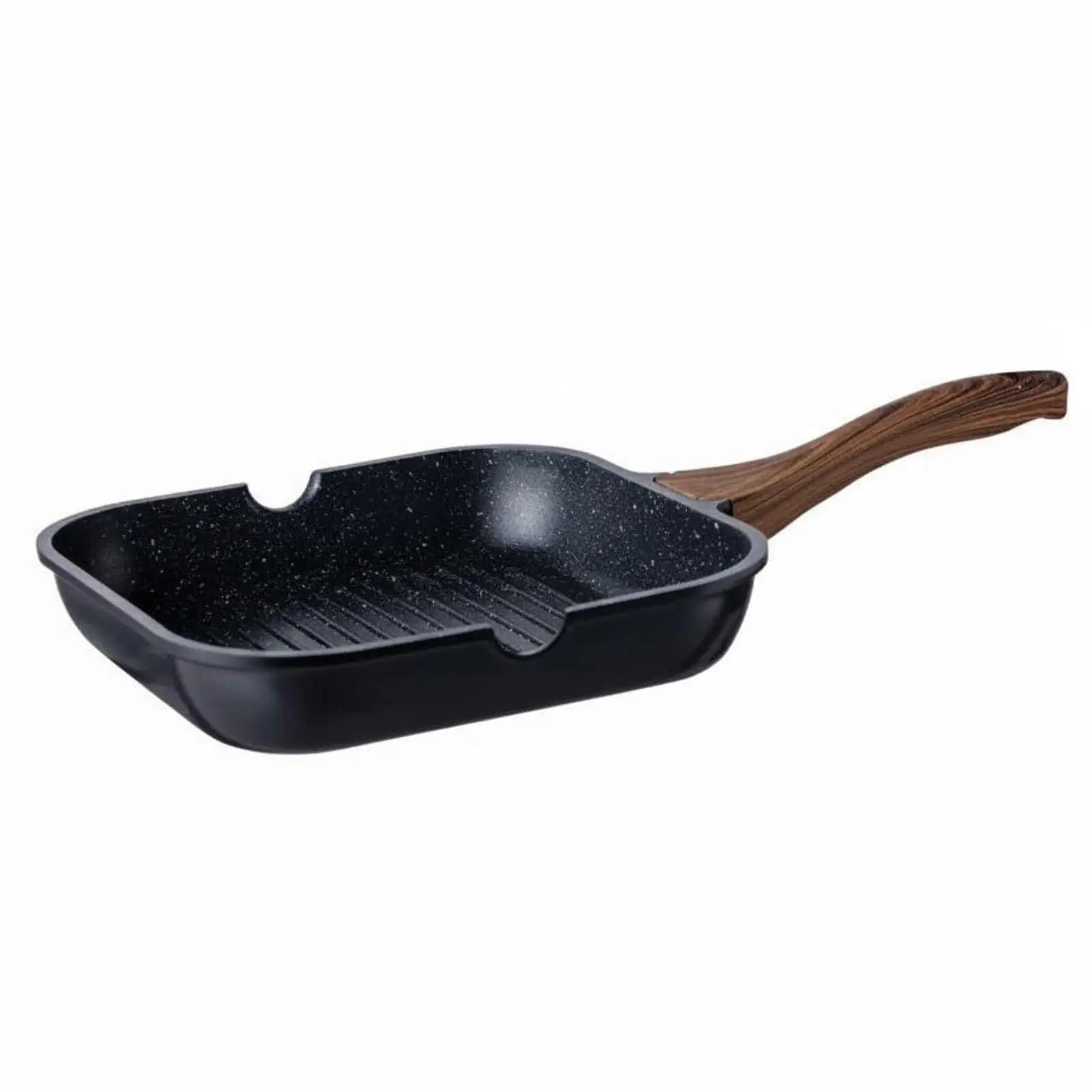 Nonstick Frying Pan with Grill Ribs for Induction Cooker Titanium Coating Square Steak Pan Easy Clean Kitchen Cookware