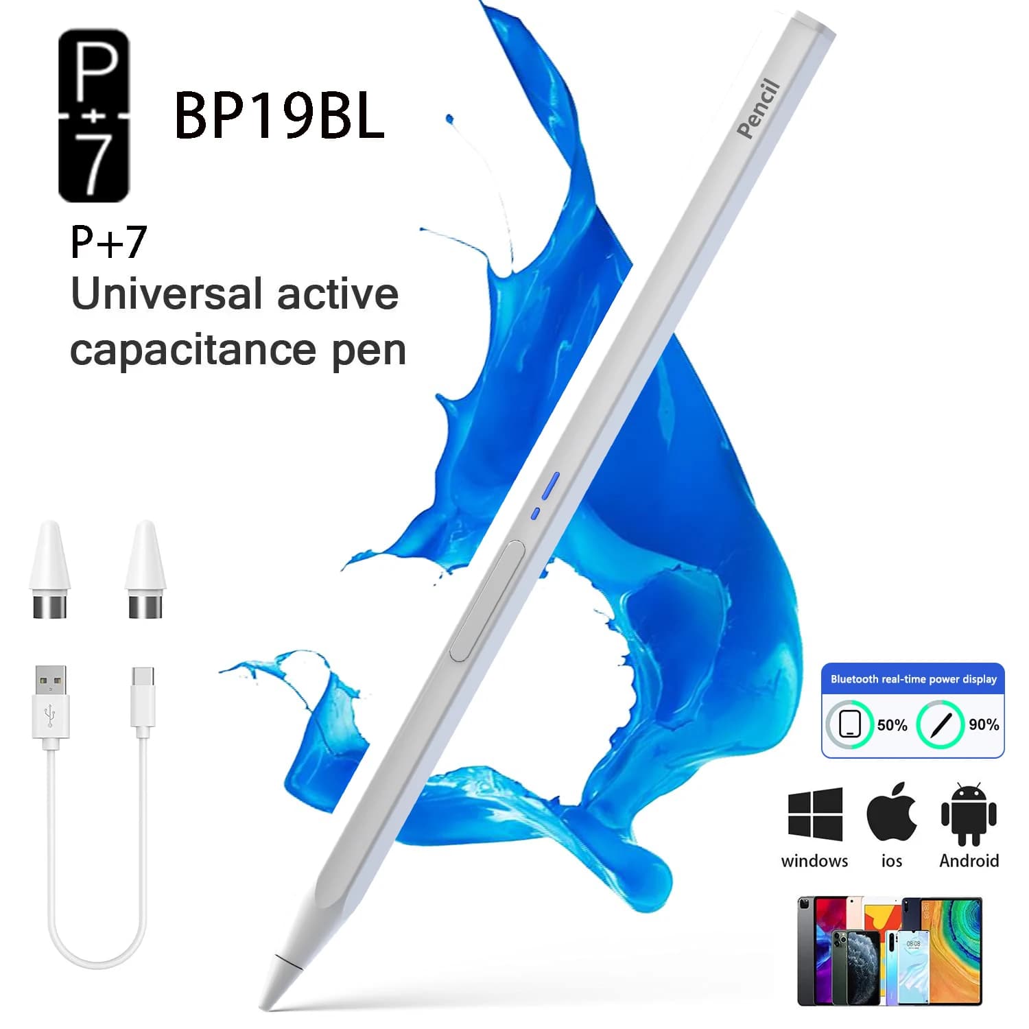 P+7 Universal Hexagonal Stylus PEN For Tablet Android iOS iPad Accessories Drawing Tablet Capacitive Screen Bluetooth Pen BP19BL