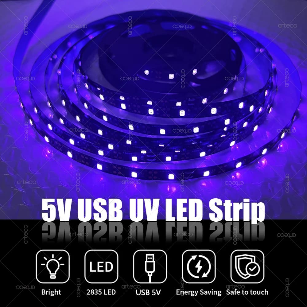 USB LED UV Striscia di luce nera 385nm-400nm Lampada UV ultravioletta per macchie di urina di animali domestici Luce nera Halloween Xmas Dance DJ Party Decor