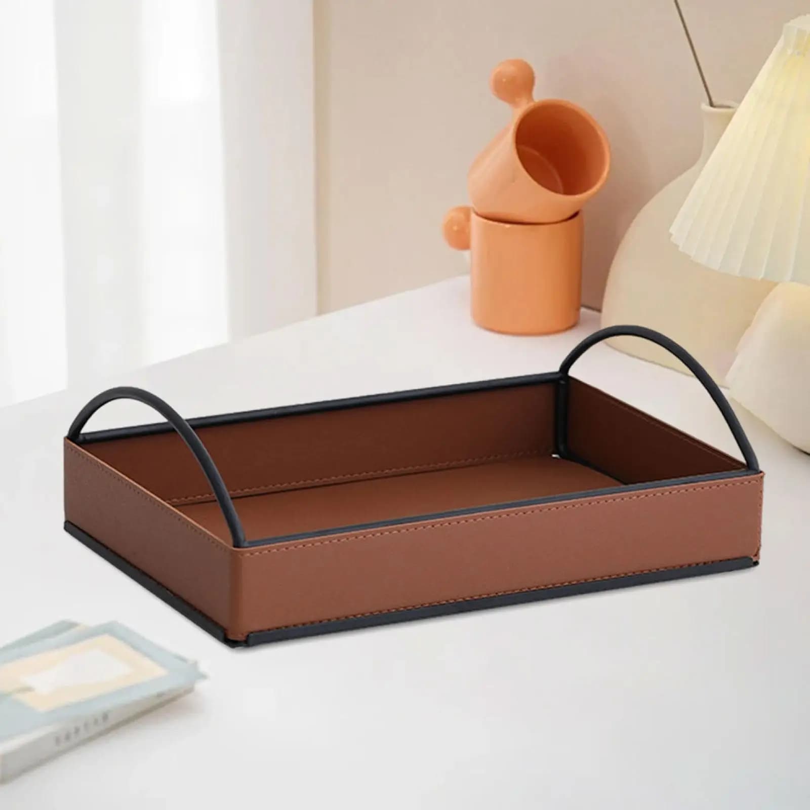 Organizer Moderno in Pelle PU per Scrivania, Portaoggetti e Contenitore per Casa, Ufficio e Ingresso