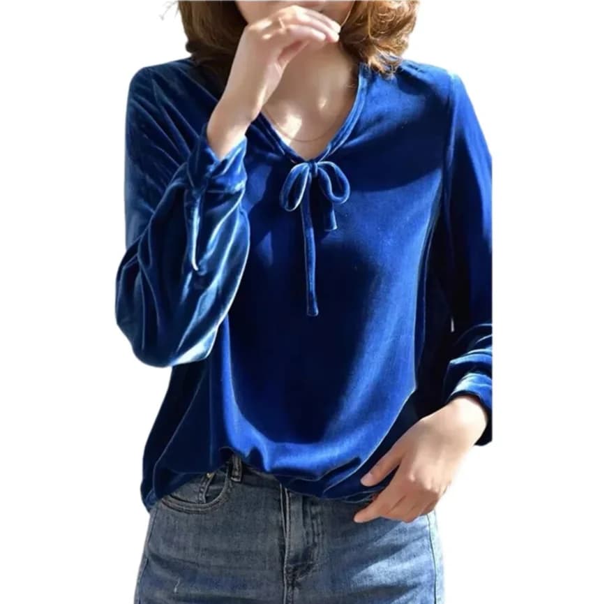 Unmissable offer: Women's long-sleeved velvet shirts with laces, plain, casual, for spring and autumn. Women's Velvet T-shirts strong sizes, wholesale.