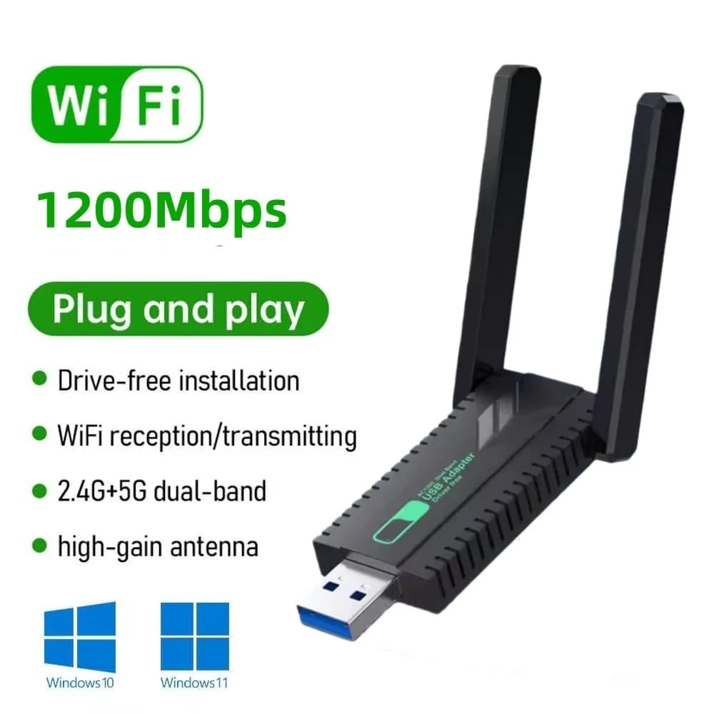 Adattatore USB 3.0 da 1200Mbps, Dongle WiFi Dual Band 2.4G+5GHz, Scheda di Rete Wireless Senza Driver per Computer Desktop e Laptop