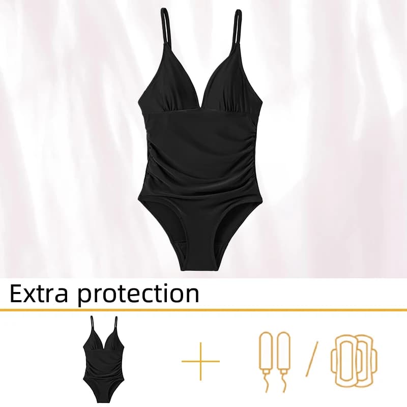 Women Adjustable Shoulder VNeck 4Layer LeakProof Absorbent OnePiece Menstrual Period Swimsuit Postpartum Incontinence Swimsuit