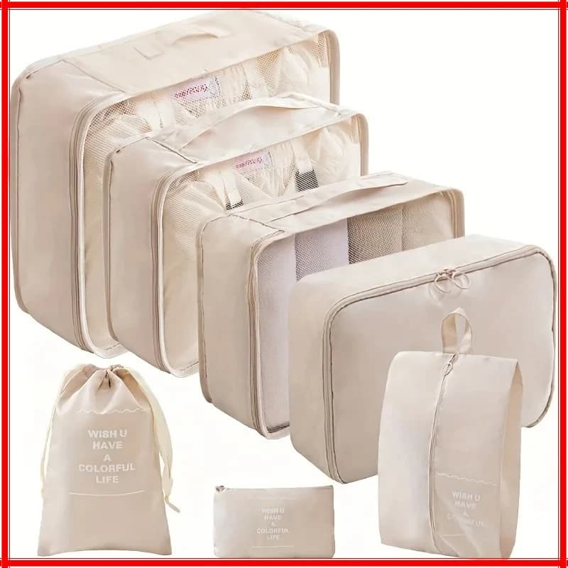 Set da viaggio 7 pezzi: borsa portaoggetti per vestiti, articoli digitali, articoli da toeletta, scarpe, organizer per dormitori studenteschi, borsa per la classificazione dei vestiti