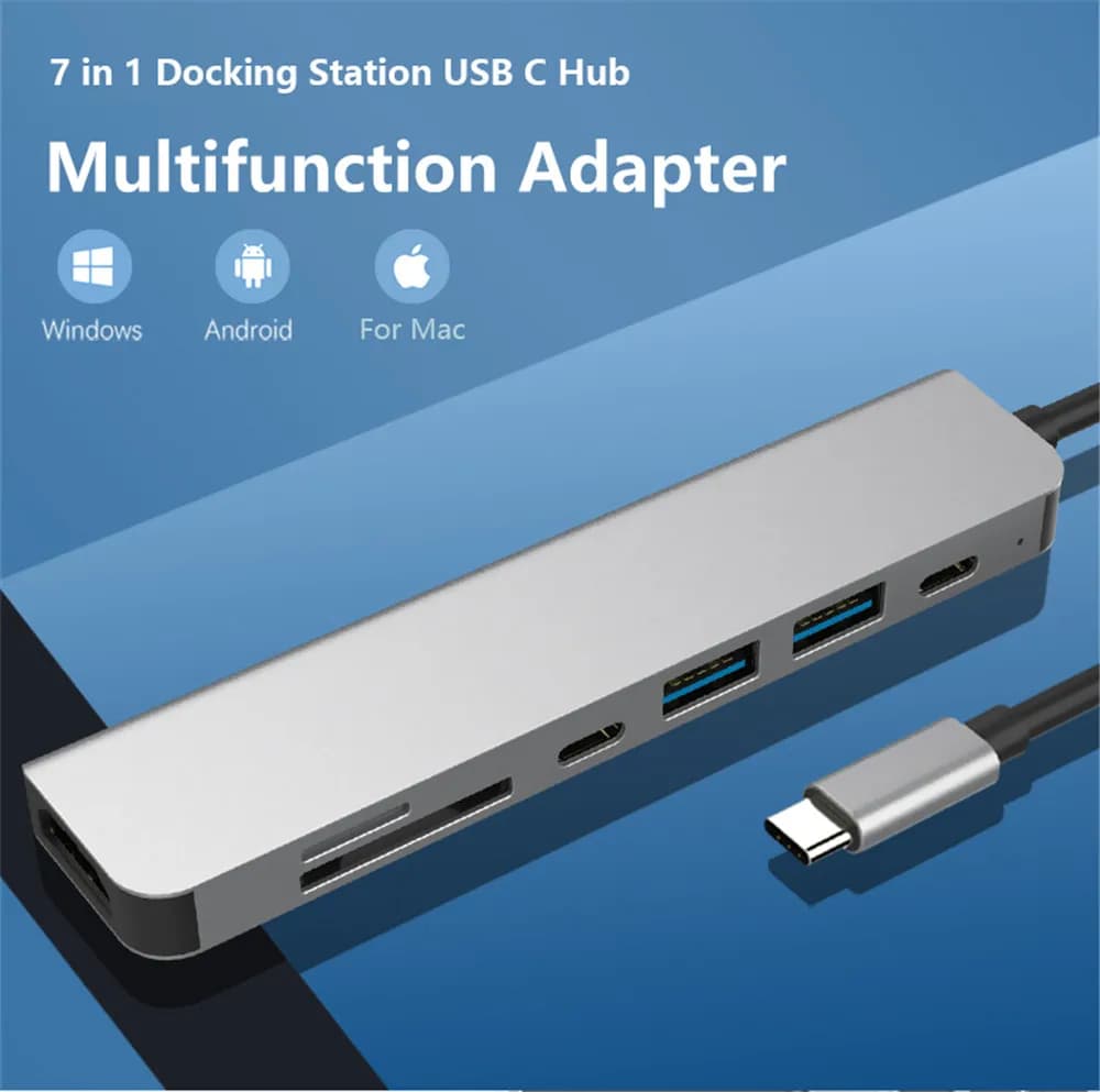 MZX Docking Station USB C 3.0 7-in-1 con HDMI 4K, Hub USB Multi-porta, Adattatore Splitter per PC, Accessori per Laptop