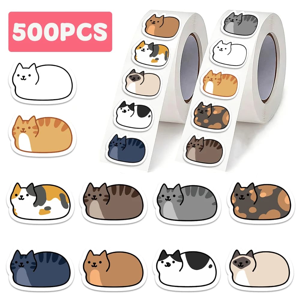 500 Pezzi Adesivi Gatto Carino Cartone Animato Divertenti per Custodie Telefono Laptop Chitarra Skateboard Valigie Buste - Regalo Premio