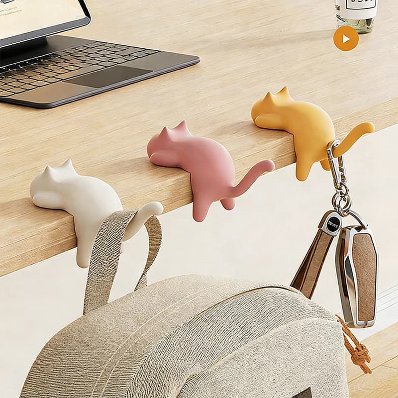 Gancio appendiborsa portatile a forma di gatto, gancio da scrivania, porta chiavi, organizer da viaggio per borse e zaini, ganci laterali da scrivania