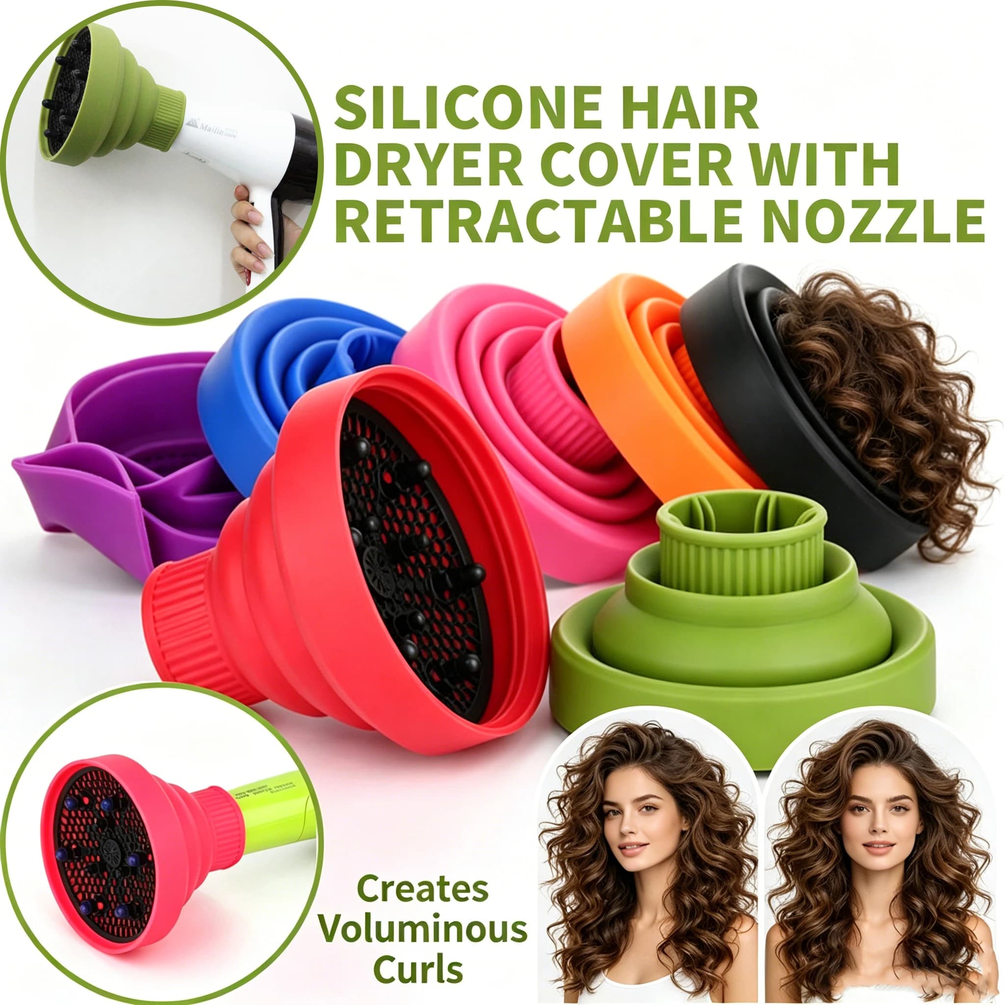 Diffusore Pieghevole in Silicone per Asciugacapelli, Copertura Universale Richiudibile per Capelli Ricci e Mossi, Beccuccio Retrattile Portatile
