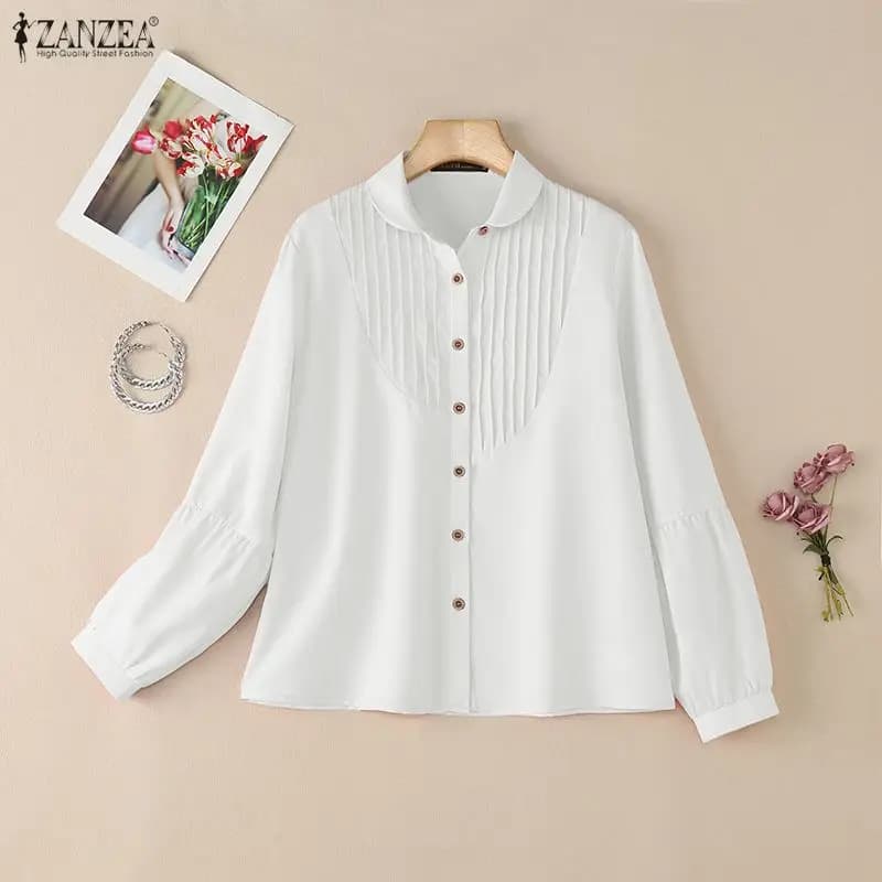 Camicia Primaverile ZANZEA 2025 per Donna, Elegante Blusa da Ufficio con Collo a Risvolto, Maniche Lunghe a Lanterna, Top Casual con Bottoni, Blusas Mujer