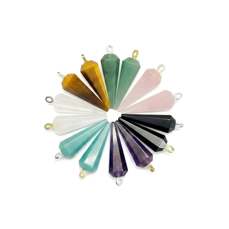 Natural Faceted Crystal Pendulum Pendant Reiki Chakra Healing Dowsing Tool for DIY Jewelry Anxiety Relief