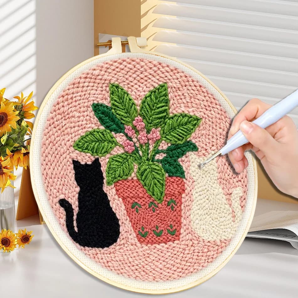 punch needle embroidery Cartoon Cute Animals Package Punch Needle Kit Sewing DIY Craft Embroidery Poke Yarn Painting Arts