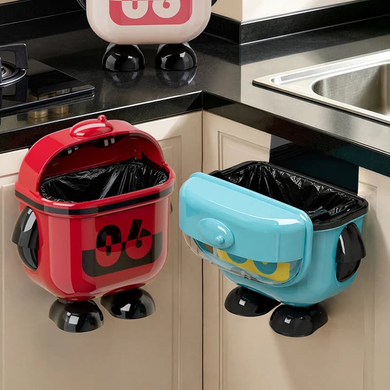 large‑capacity wall‑mounted trash can, cute‑shaped waste basket, flip‑lid storage bin, suitable for kitchen, bathroom, office