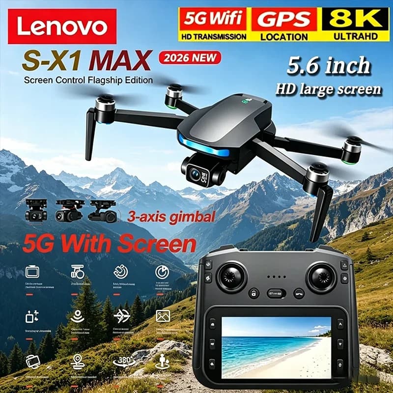 Drone GPS Professionale Lenovo S-X1 con Fotocamera 4K, Gimbal a 3 Assi, FPV Aereo, Motore Brushless, Telecomando con Ampio Schermo, Design Pieghevole