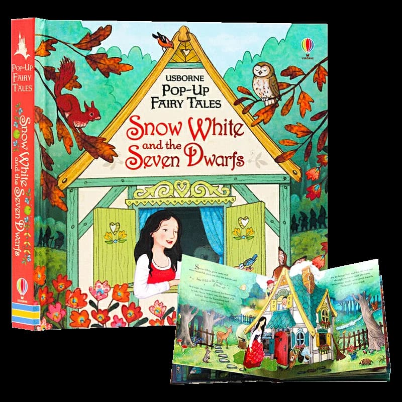 Pop-Up Fairy Tales Biancaneve e i sette nani, libro illustrato 3D in inglese con copertina a soffietto, libro di fiabe per la prima educazione