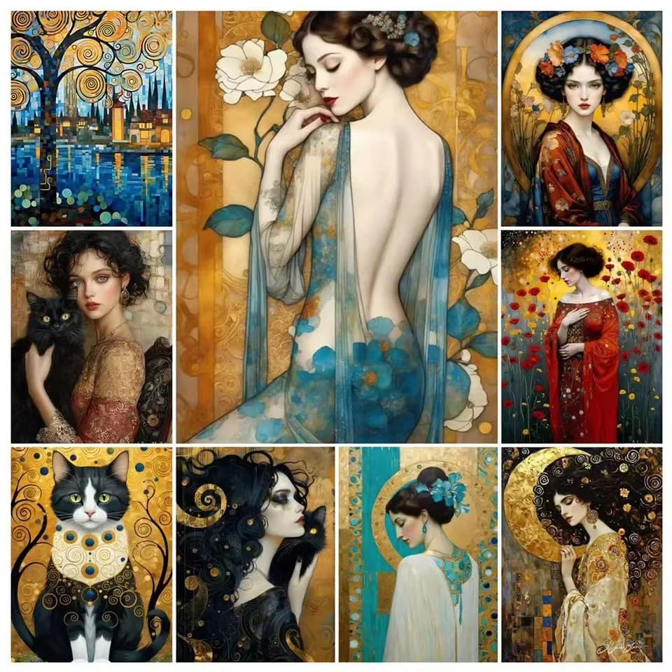 Diamond Painting Retro Golden Style Figure Cat Design Diamond Mosaic Handmade Art Exquisite Creative Gift Home Decor