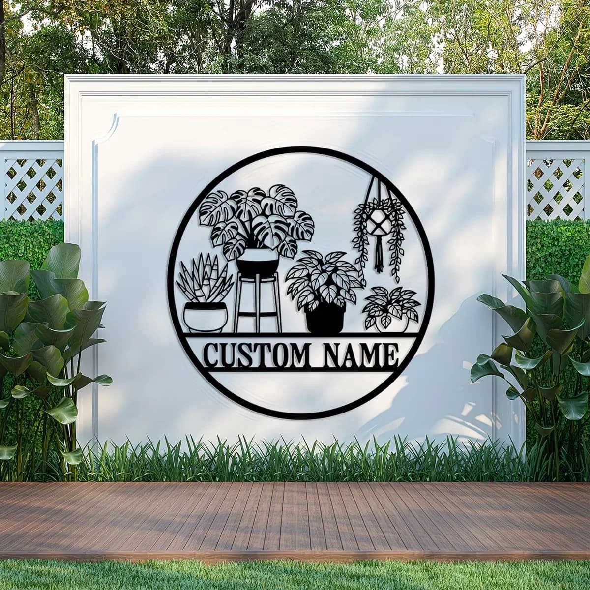 Insegna in Metallo Personalizzabile con Piante in Vaso, Ornamento da Appendere per Feste, Decorazione Murale con Silhouette di Monstera e Aloe