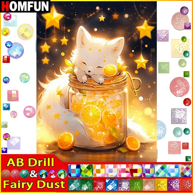 HOMFUN Fata Polvere AB Pittura Diamante "Animal Cat" 5D Fai da Te Diamante Ricamo Pieno Quadrato/Rotondo Strass di Immagine