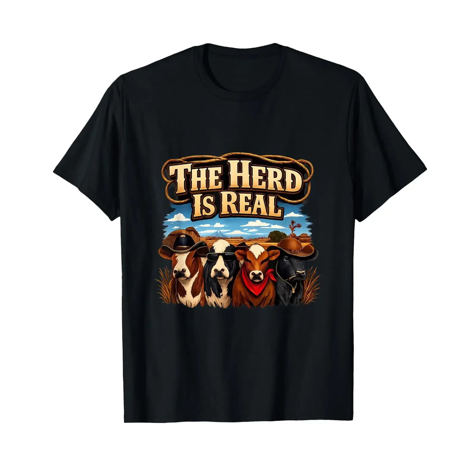 The Herd is Real Country Farm Pun Cowboy Cows T Shirt vintage Washed Versatile designer clothes Comfortable Slightly Breathable