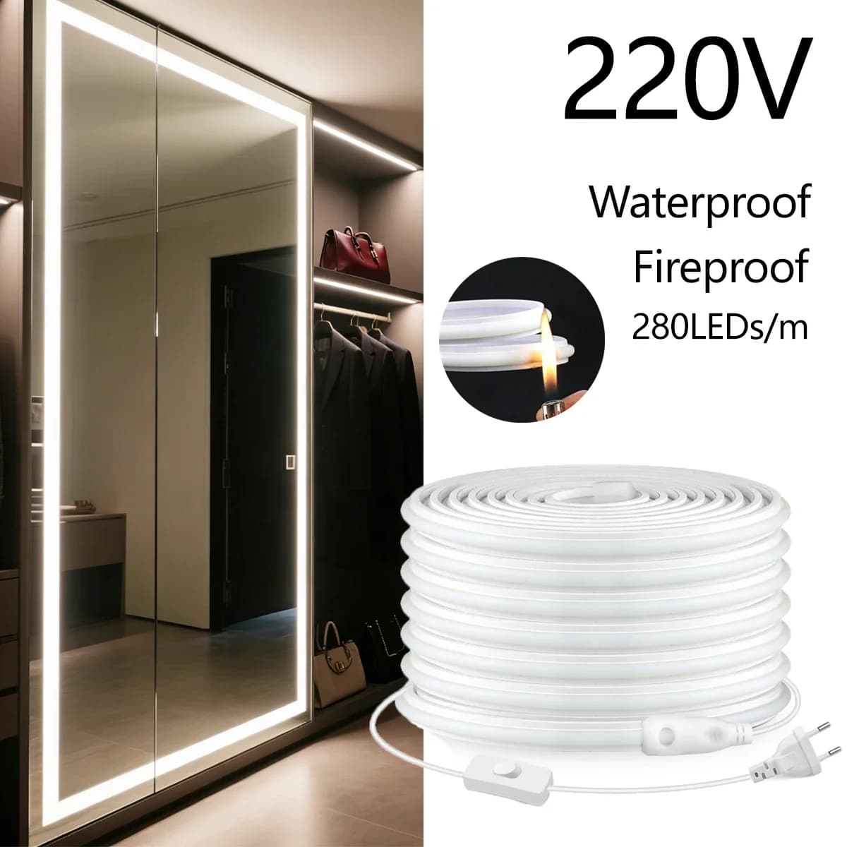 Newly Upgraded 220V COB LED Neon Light Strip Retardancyhigh Temperature Resistance Fireproof Waterproof Indoor Outdoor Lighting