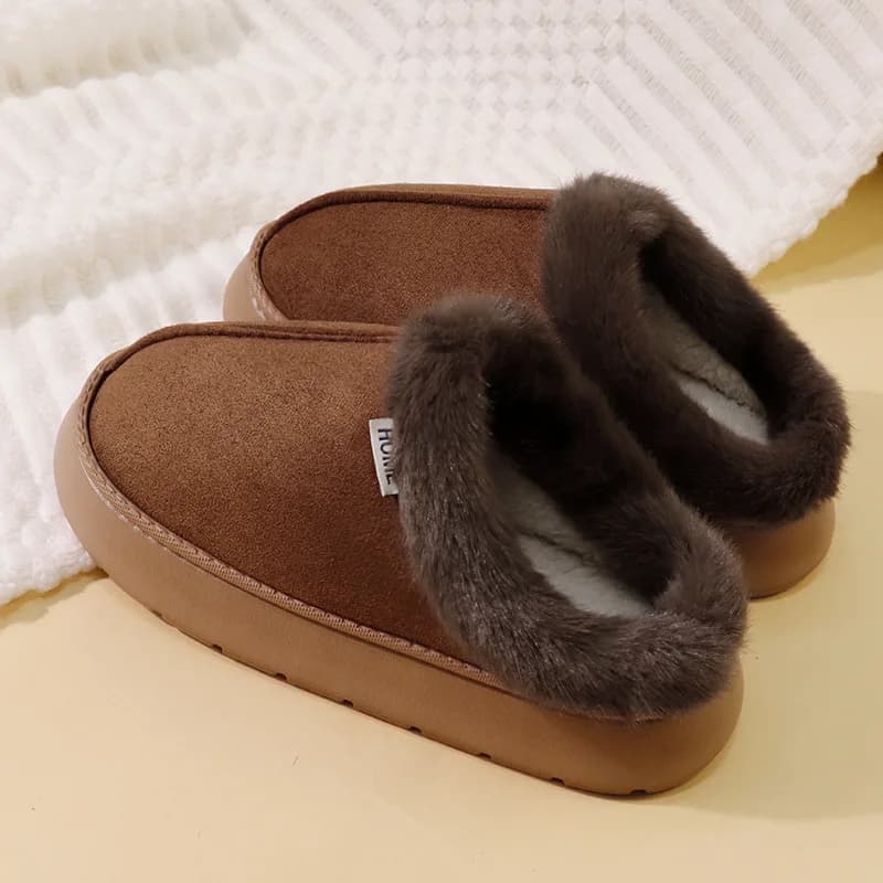 Pantofole da casa invernali in vera pelle con suola spessa per uomo, stile pantofole in lana fatte a mano per donna in autunno e inverno