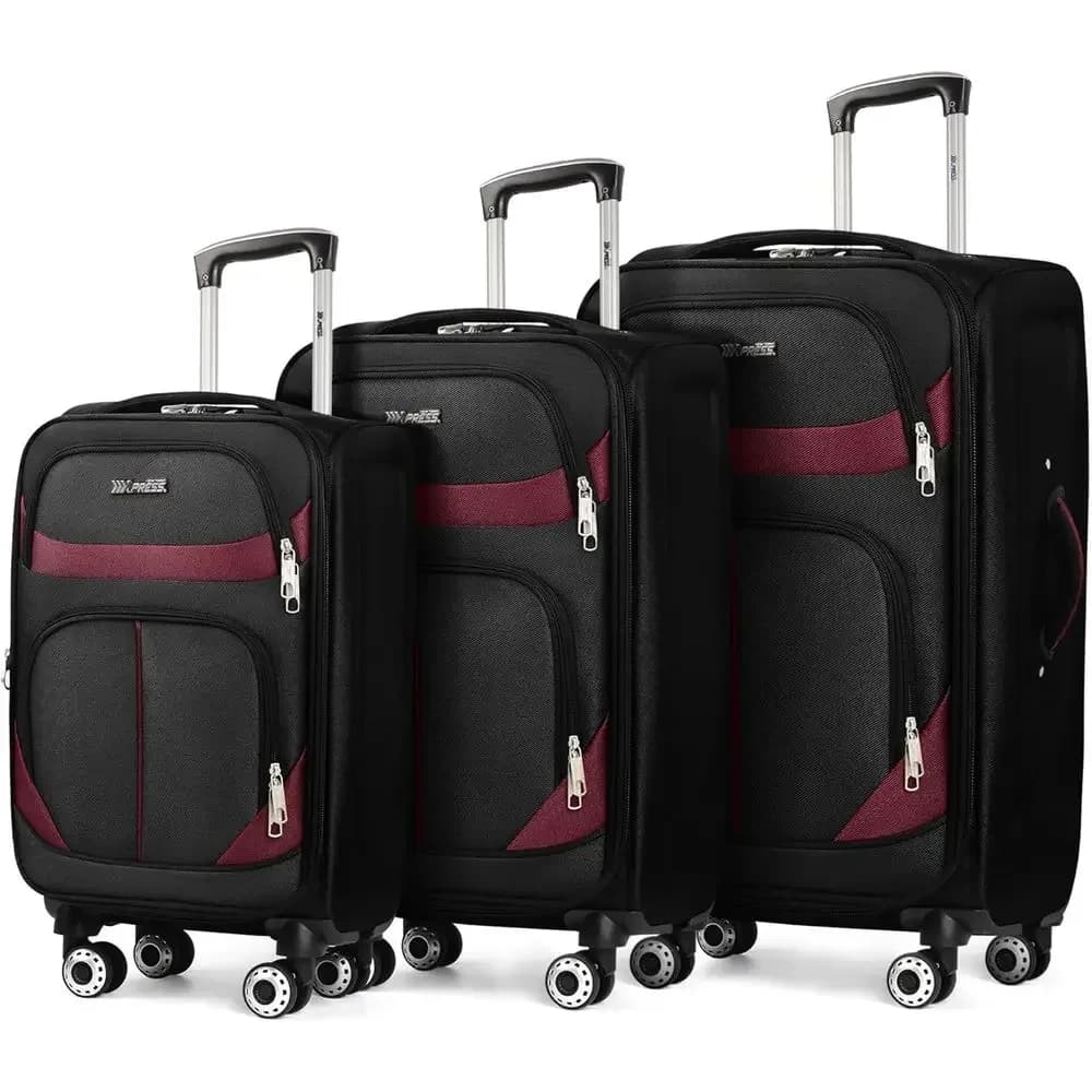 Set di Valigie Espandibili Grandi con Tasca Frontale, Leggere e Resistenti, Doppie Ruote Girevoli, Bloccabili (Nero, 20in/24in/28in)