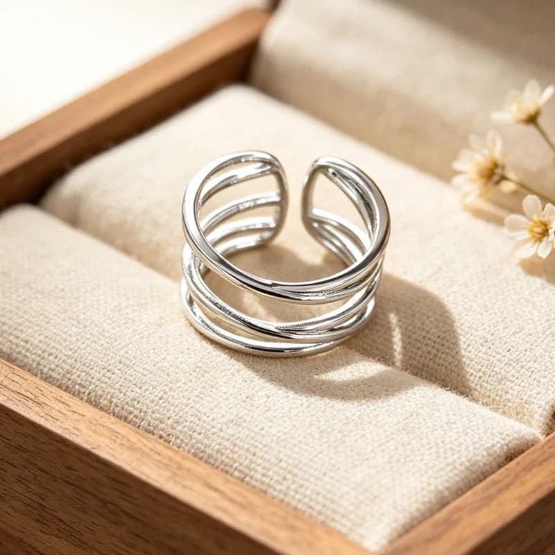 Anelli in argento sterling 925 per donna, semplici e minimalisti, a 4 strati, aperti, alla moda, gioielli femminili, regalo di compleanno