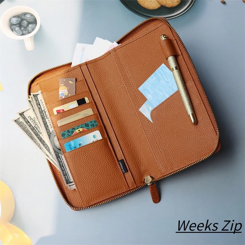 OX KNIGHT Weeks Zip Cover in Vera Pelle di Vacchetta con Grana Lychee, Quaderni e Diari per Planner, Blocco Note Vintage, Articoli di Cancelleria