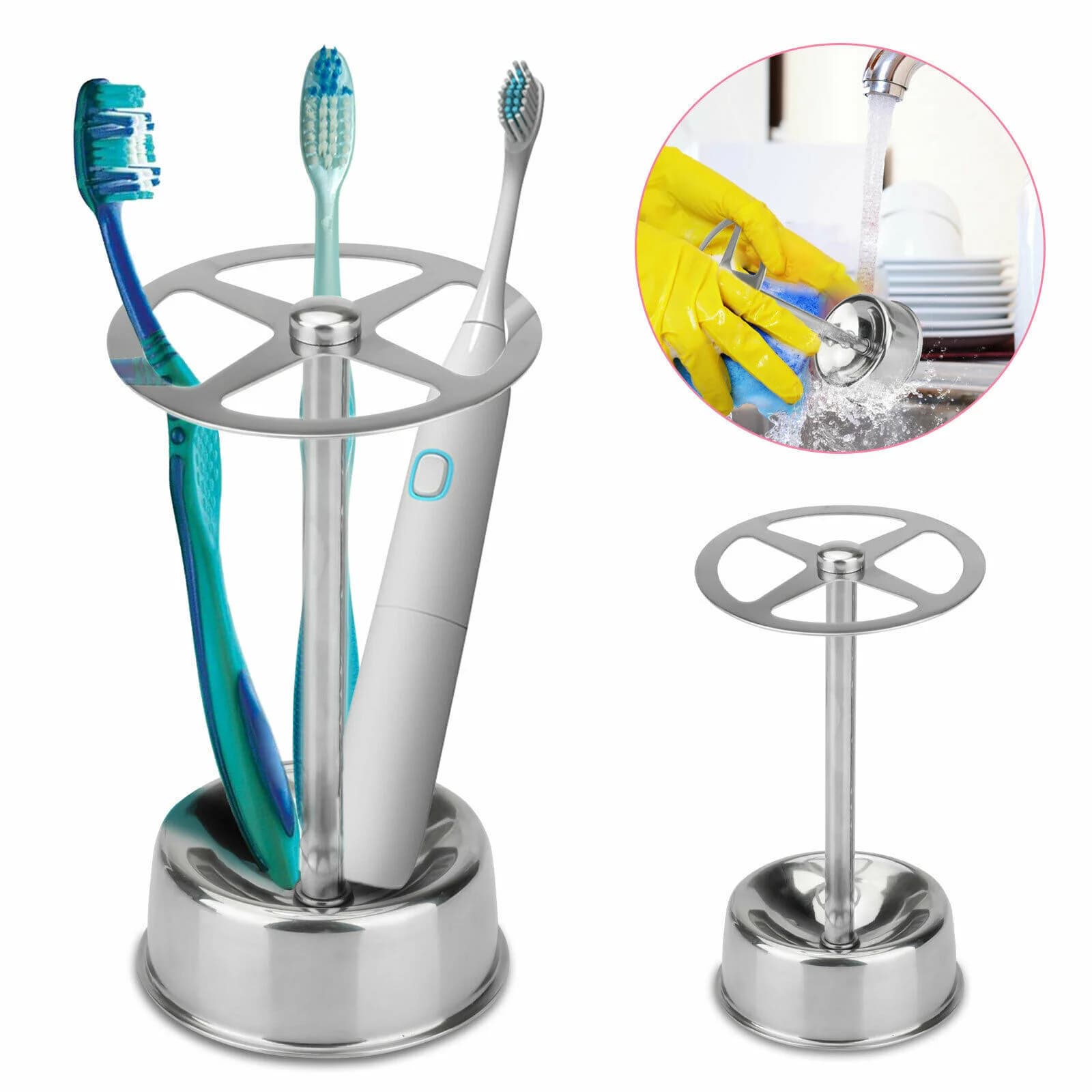 Stainless Steel Brush Holder, Makeup Brush Organizer with 6 Slots, Wall Bathroom Holders for Electric Toothbrush