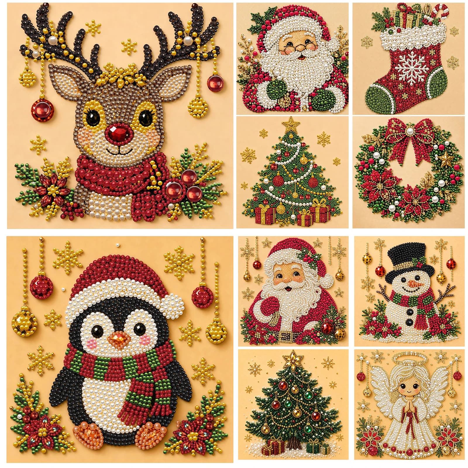 DIY Christmas Pearl Diamond Painting Art Kit with Frame Christmas Pearl Beads Art Craft for Adults Beginner Christmas Wall Decor