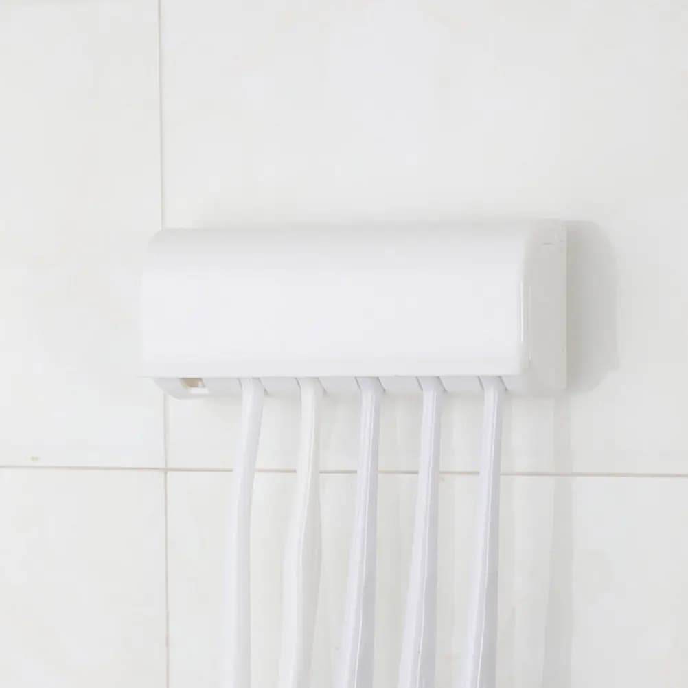 Wall Mounted Toothbrush Holder 2 Pack No Drill Bathroom Organizer with Auto Open Lid Space Saving Rack