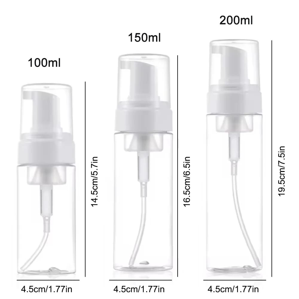 Flacone in Plastica con Erogatore di Schiuma 100ml 150ml 200ml, Bottiglia Vuota per Cosmetici Viso e Ciglia, Dispenser per Sapone e Detergente