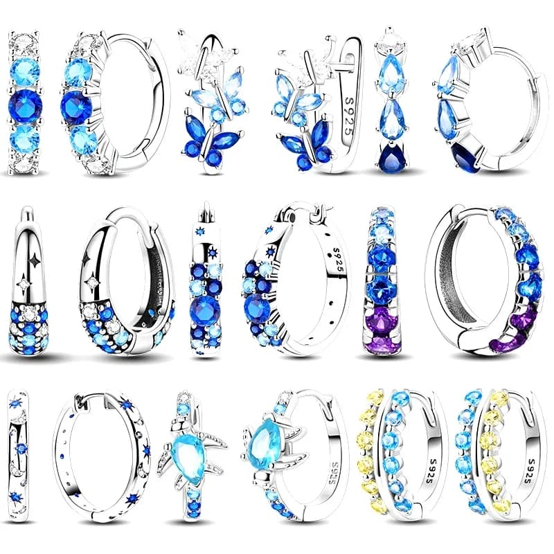 Original 925 Sterling Silver Blue Zirconium Butterfly Earrings Colored Hoop Earring Women Female Party Fine Earring Jewelry Gift
