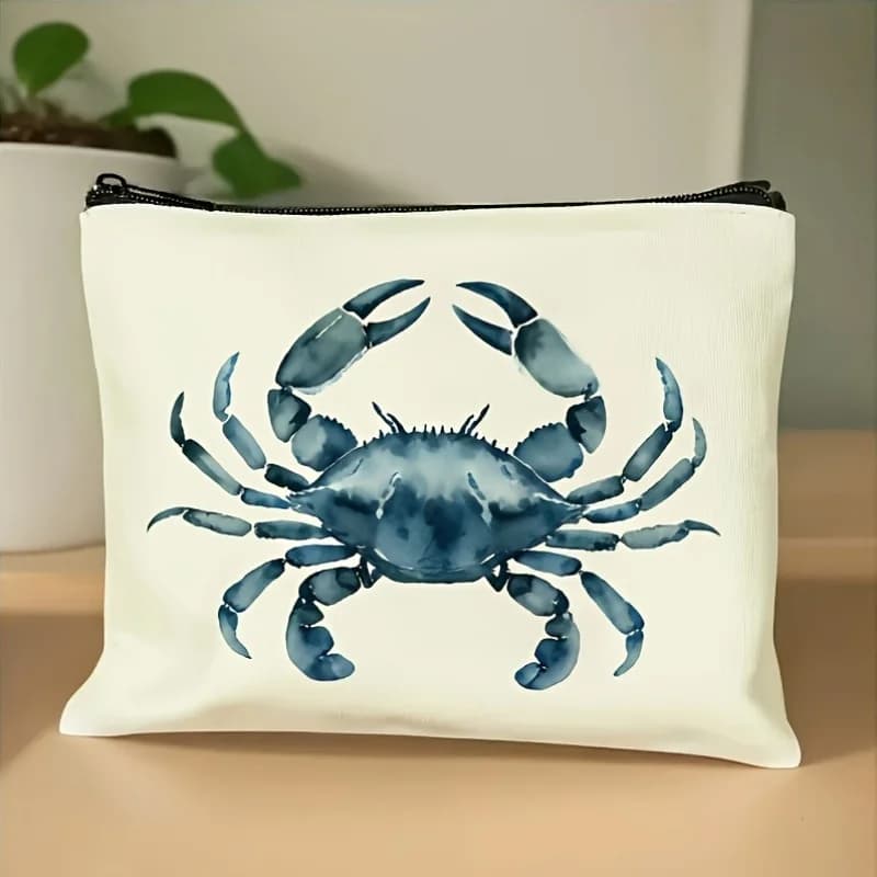 Borsa per il Trucco a Forma di Granchio Blu, Organizer da Viaggio Stile Oceano, Design alla Moda, per Uscite Quotidiane, Borsa da Toilette Portatile Multifunzionale