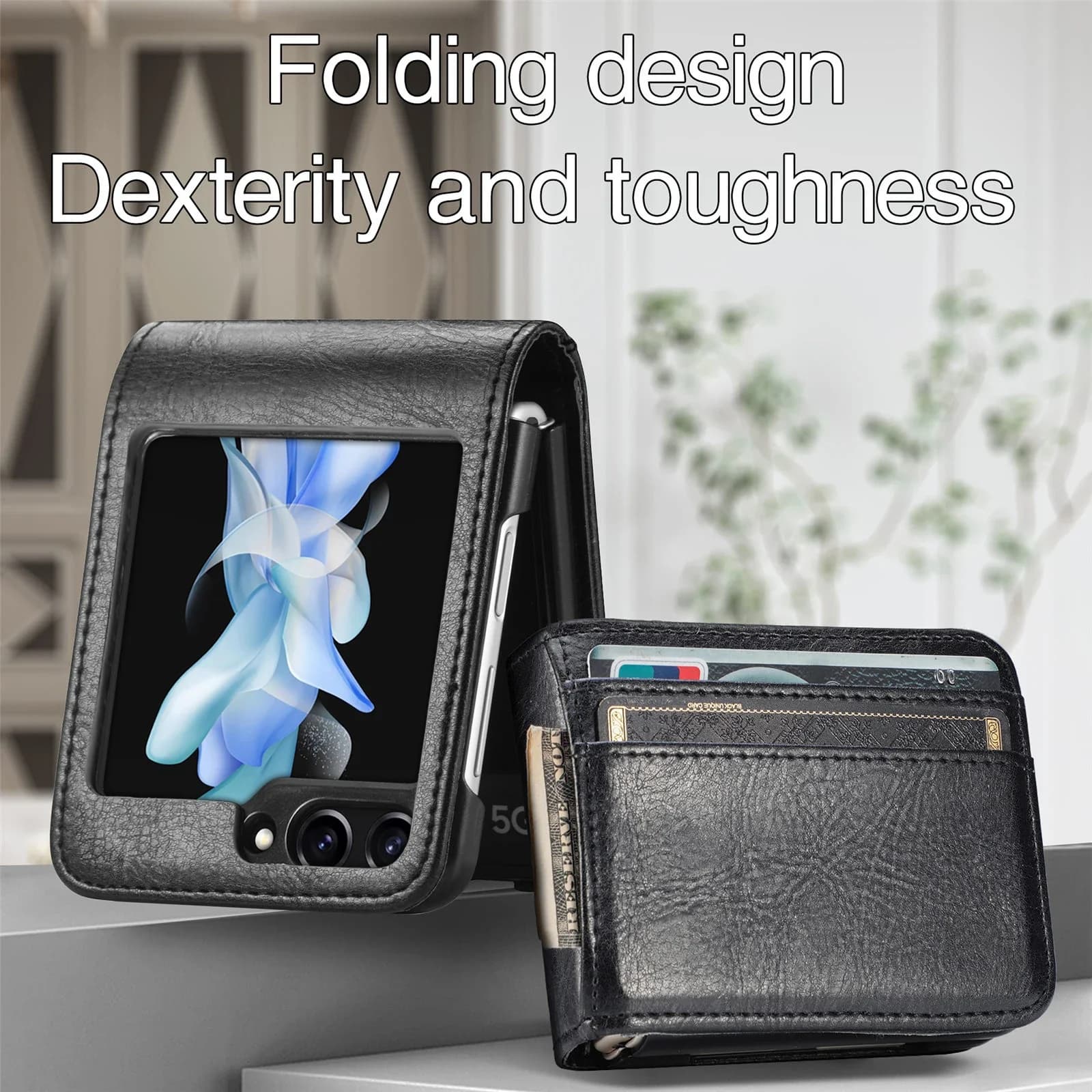 Custodia a portafoglio in pelle per Samsung Galaxy Z Flip 7 fe 6 5 4 3 2 Flip7 Flip6 Flip5 5G Custodia per telefono con protezione cerniera porta carte