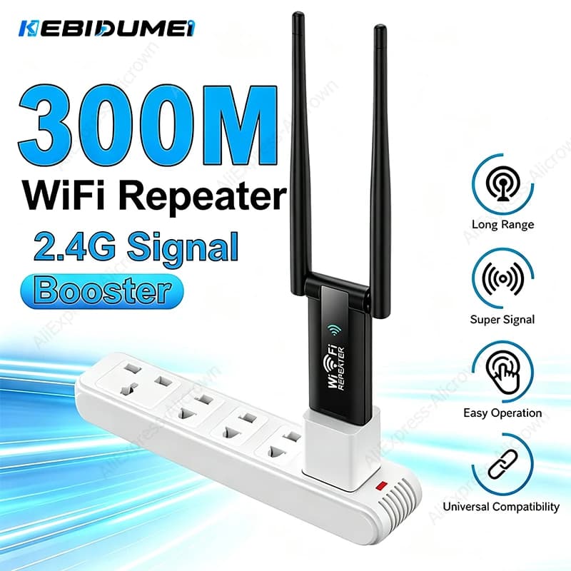 KEBIDUMEI 300Mbps WiFi Signal Amplifier 2.4G WiFi Repeater USB Extender Booster Long Range Wi-Fi Router Home Network Extension