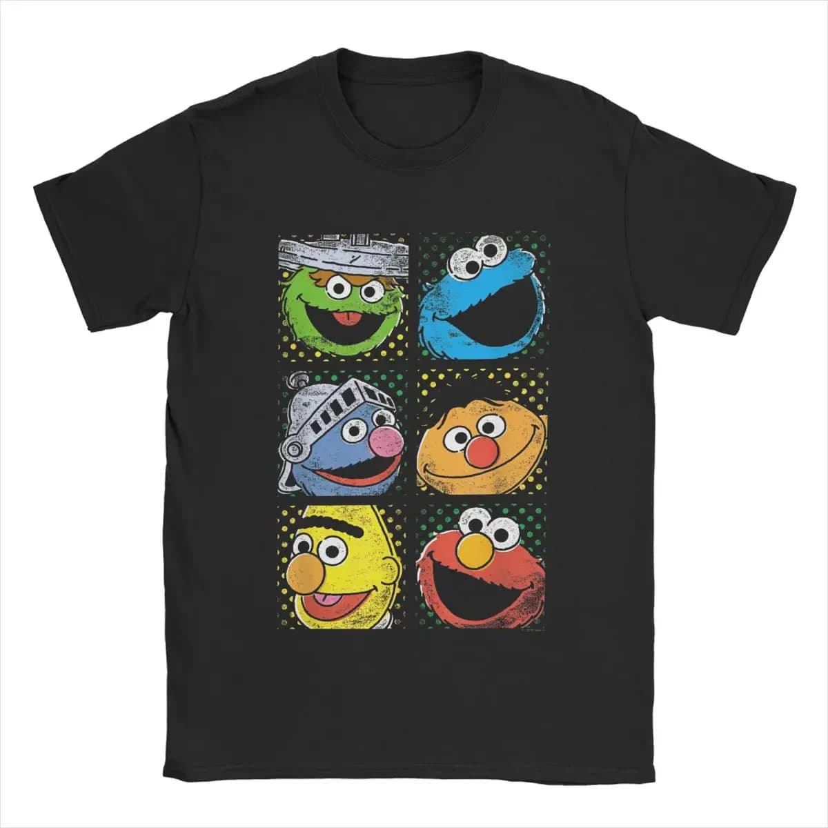 Men T-Shirts Sesames Monnsster Streets Group Squares Funny Cotton Tees Short Sleeve Cookie Moonnster T Shirts O Neck Tops Plus S
