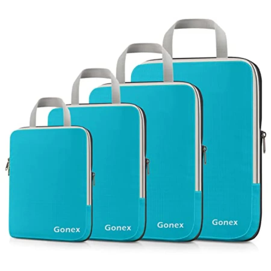Cubi di Compressione per Valigie 4 Pezzi, Borse Espandibili per Organizzazione Bagagli da Viaggio in Blu per una Gestione Efficiente delle Valigie