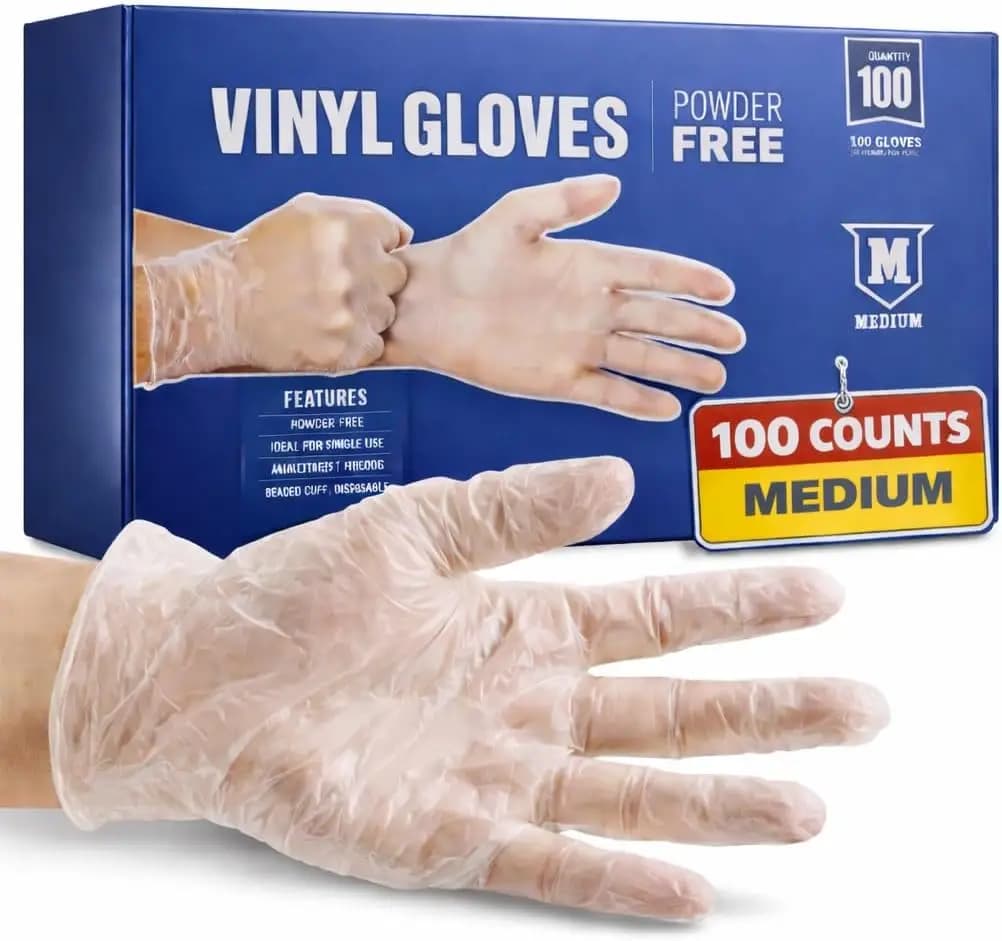 Vinyl Gloves, Plastic Disposable Gloves for Food Handling/Cleaning, Powder & Latex Free, Single Use, Clear, Medium, 100 Pack
