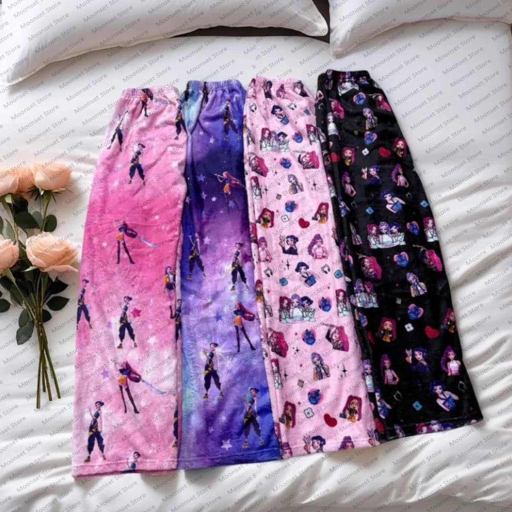 Ladies' trousers Flannel cartoon pajama pants for women's autumn winter cartoon cute printed straight-leg casual trousers trendy