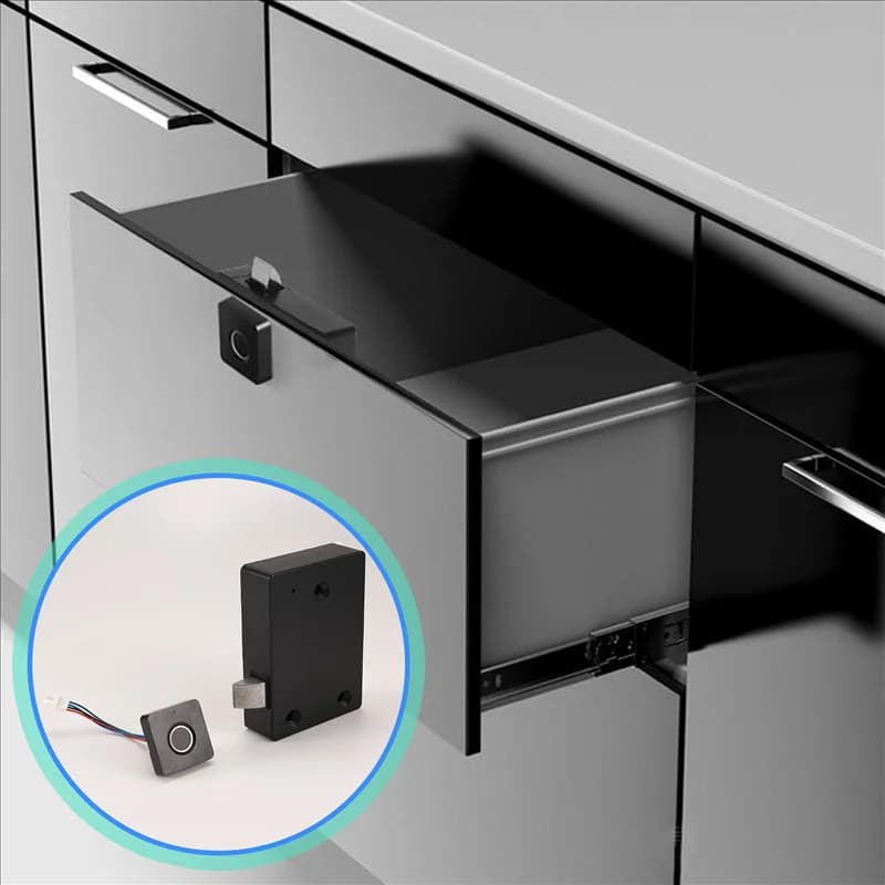 -RRKK Serratura biometrica per impronte digitali Serratura nera senza chiave Serrature per cassetti intelligenti (equipaggiate con un'app di controllo)