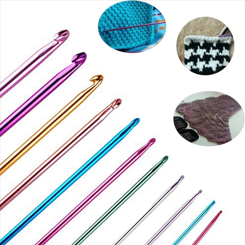 Y50A-1Set Set di uncinetti tunisini Set di uncinetti afghani da 3,5-12 mm Set di ferri da maglia per tessitura di cavi in plastica in alluminio