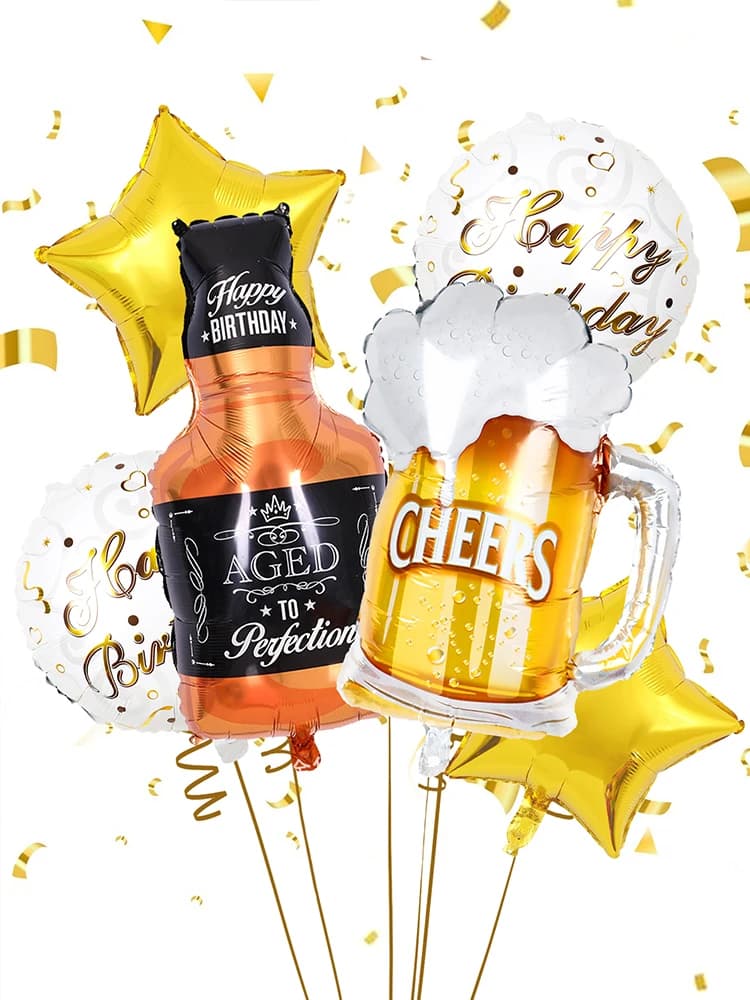 2/6 Palloncini a Forma di Bottiglia di Birra e Palloncini a Forma di Boccale, Tema Birra per Feste di Compleanno, Bar, Feste Estive
