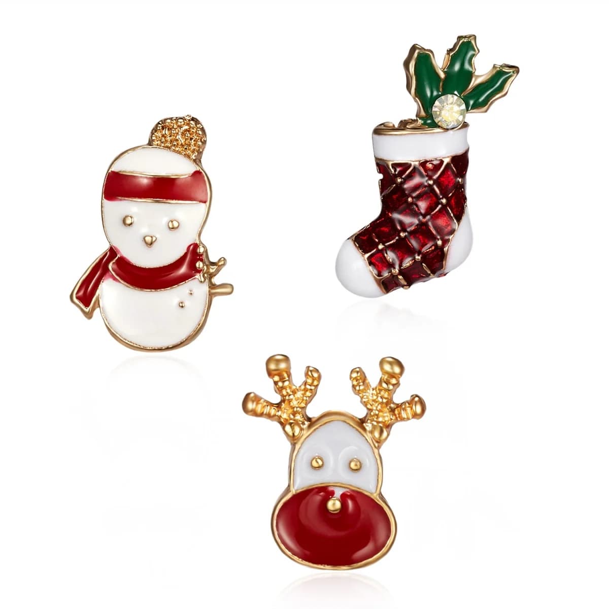 Bell Snowflake Gift Box Pins Set Snowman Deer Sock Brooches Cane Tree Santa Claus Enamel Badge For Women Men Christmas Jewelry