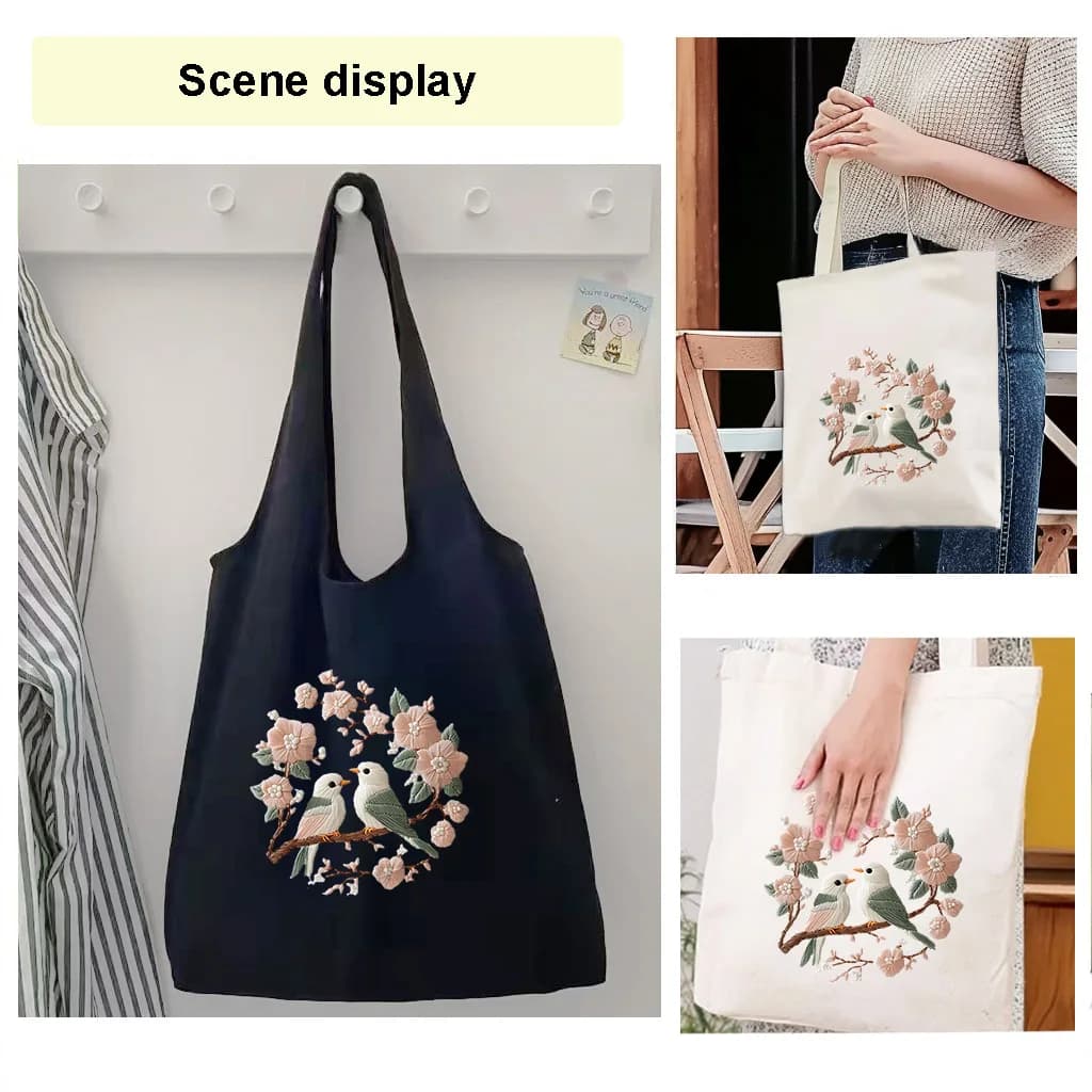 Kit iniziale per ricamo con borsa per uccelli rosa, kit fai da te, cucito, ago, pittura artigianale