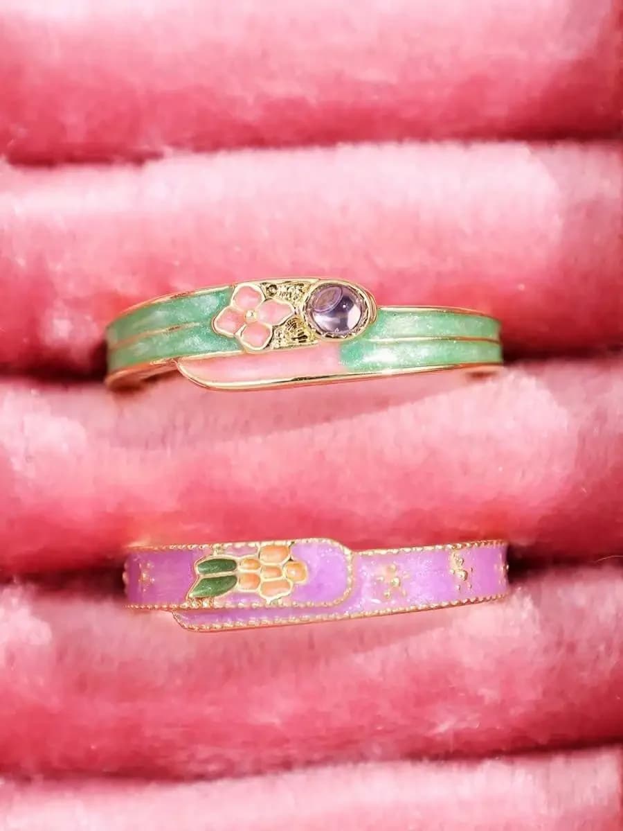 Elegant Retro Floral Enamel Ring For Women Daily Party Wear