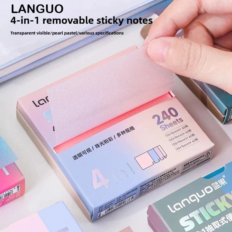 LANGUO 4 in 1 Note adesive smerigliate perlescenti Blocco note staccabile scrivibile per pennarello Penna gel Forniture per ufficio scolastico di cancelleria