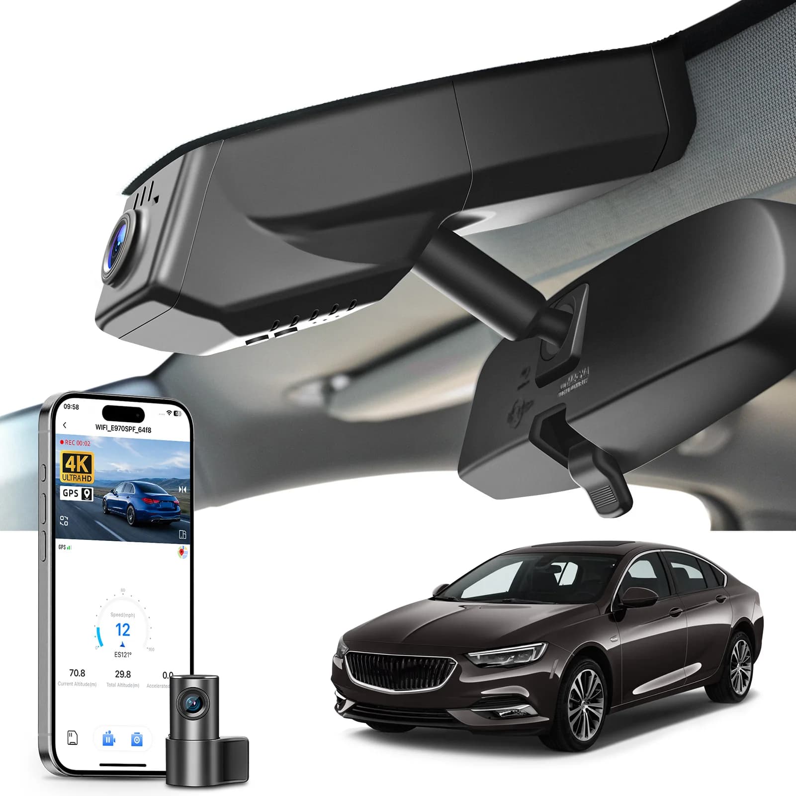 Mangoal Dash Cam front 4K and rear 1080P for Buick Regal (model A/B) 2018-2020 with loop recording WiFi Free App Parking Monitor
