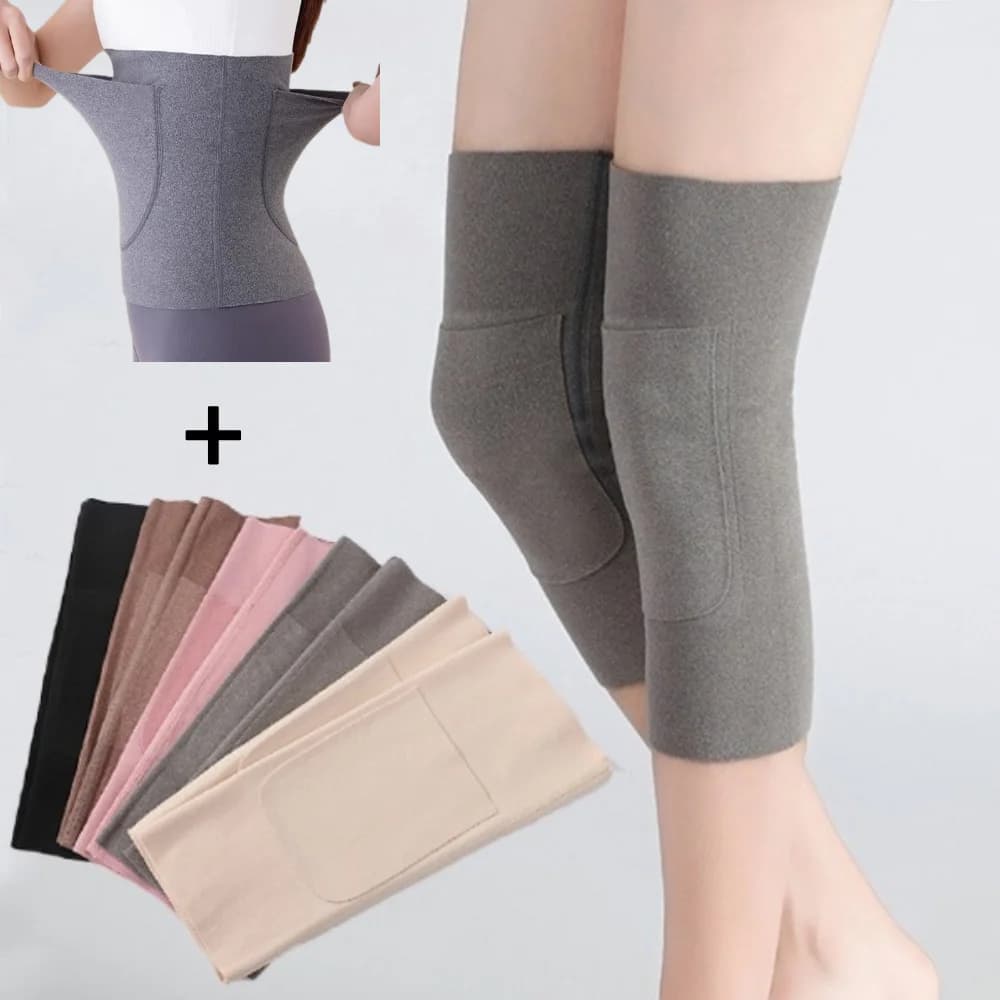 1 pair of winter hot knee brace protective equipment woman elderly knee brace winter support running knee protection + hot belt for stomach